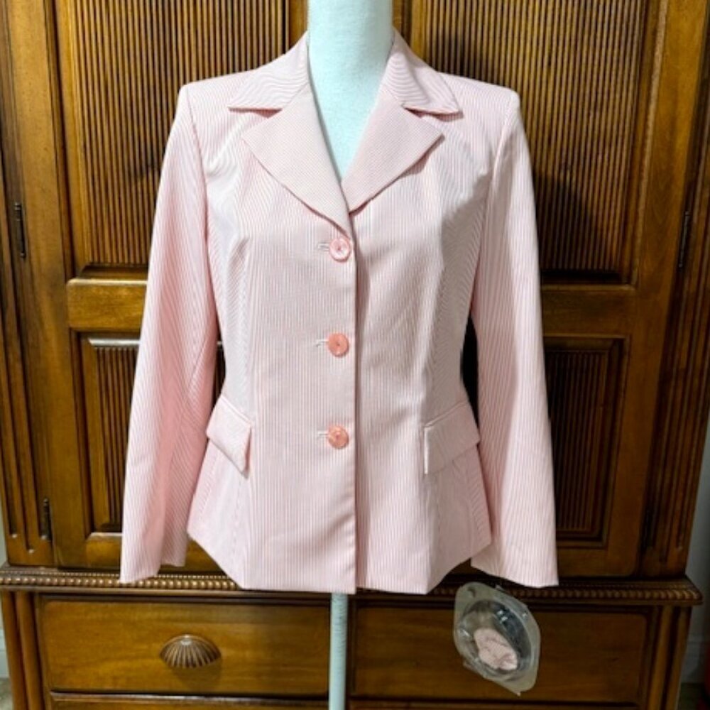 Kasper Pink & White Pinstripe Blazer Jacket Women's Size 8p